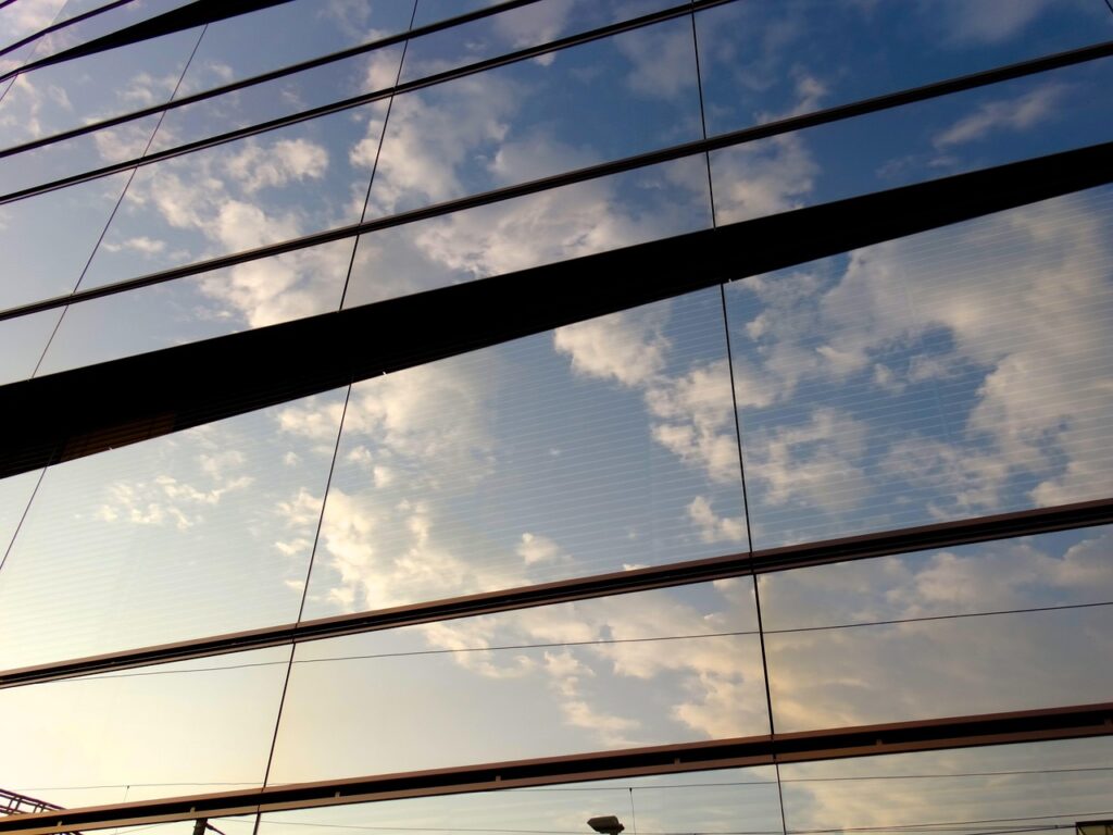 facade, clouds, reflection, nature, architecture, heaven, glass front, glazing, structure